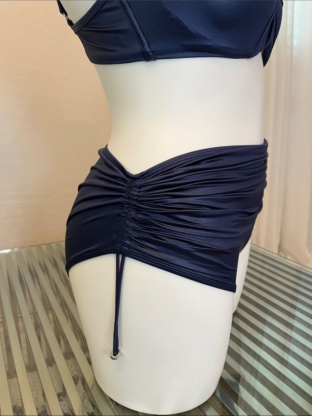 Plus Size Navy Ruched High-Waist Bikini Set - Picture 2 of 6